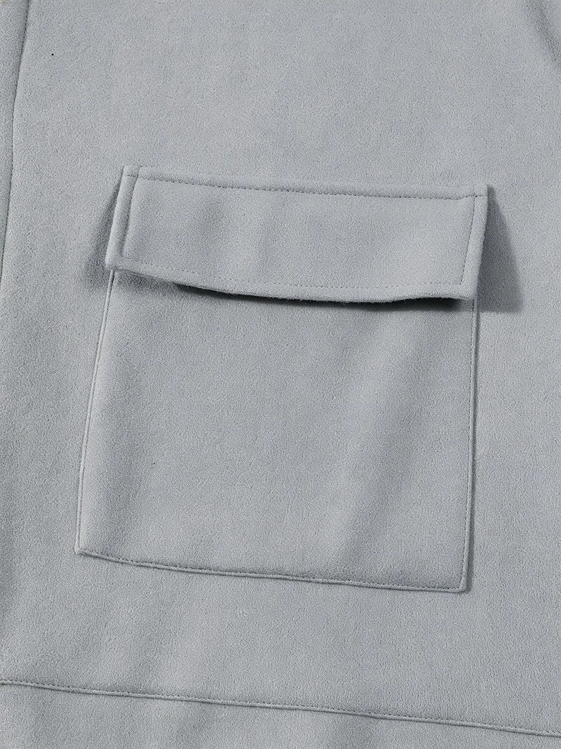 Herren Kurzarm-Hemdjacke mit Bürstenfutter, Langarm, Druckknöpfe, Lockerer Schnitt, Weich, Warm, Lässige Oberbekleidung für den Alltag, Herbst und Winter – Detail 9