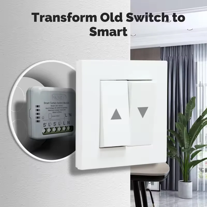 MOES Tuya WiFi/ZigBee Smart Curtain Switch Mini Module For Rocker Reset Switch, App Remote Control Work With Alexa Google Home