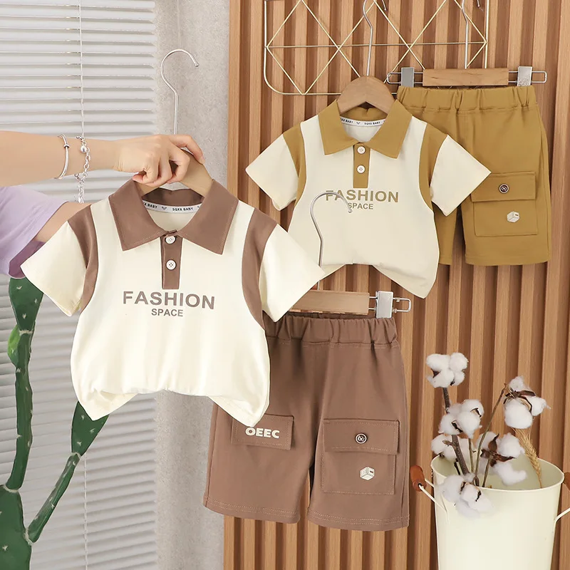 

18M-6T summer children kids boys fashion casual cotton short sleeve polo shirt shorts sets suits