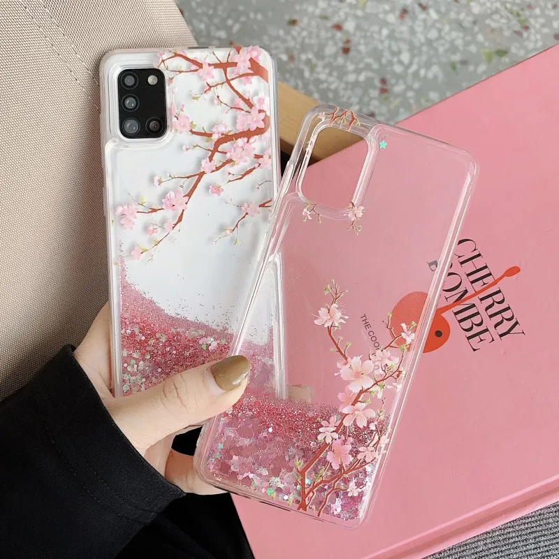Rosa Flüssig-Quicksand-Hülle für Samsung Galaxy S24 S23 S22 S21 Plus S25 FE S26 Ultra A56 A55 Glitzer Blumen Bling Klare TPU-Abdeckung – Detail 1
