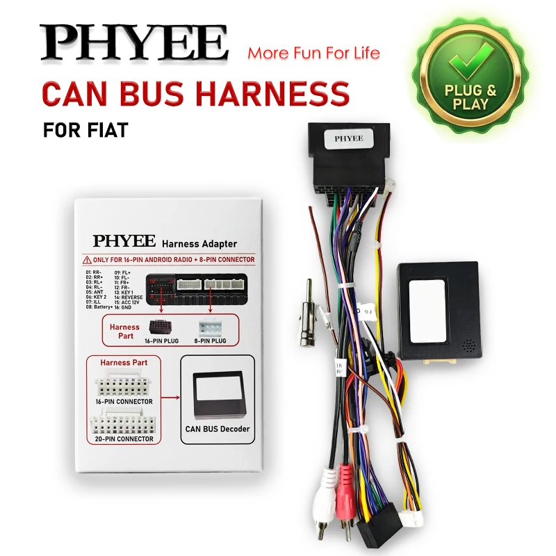 

Mini-ISO Harness CAN Bus Decoder for Fiat 500 2007-2015, Panda 169, Doblo Punto Ducato, SWC Retention, P&P 16Pin Android Adapter