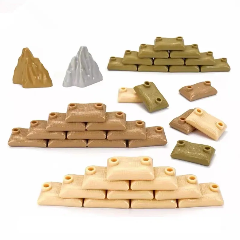 50PCS MOC Military Sandbag Building Blocks Compatible WW2 Soldiers Weapon Bricks DIY Army Scene Parts Toys for Boys Gift