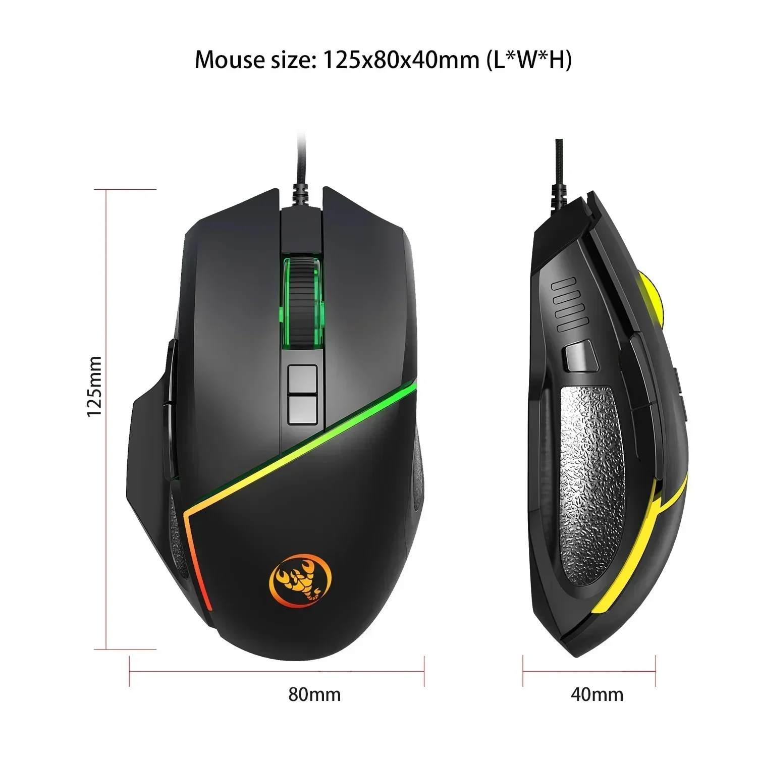 

YP RGB Backlit Gaming Mouse A876Pro 3D Backlit Wired Mouse Gaming 8 Buttons Macro Programmable 12800 DPI 1000HZ Ergonomic Laptop