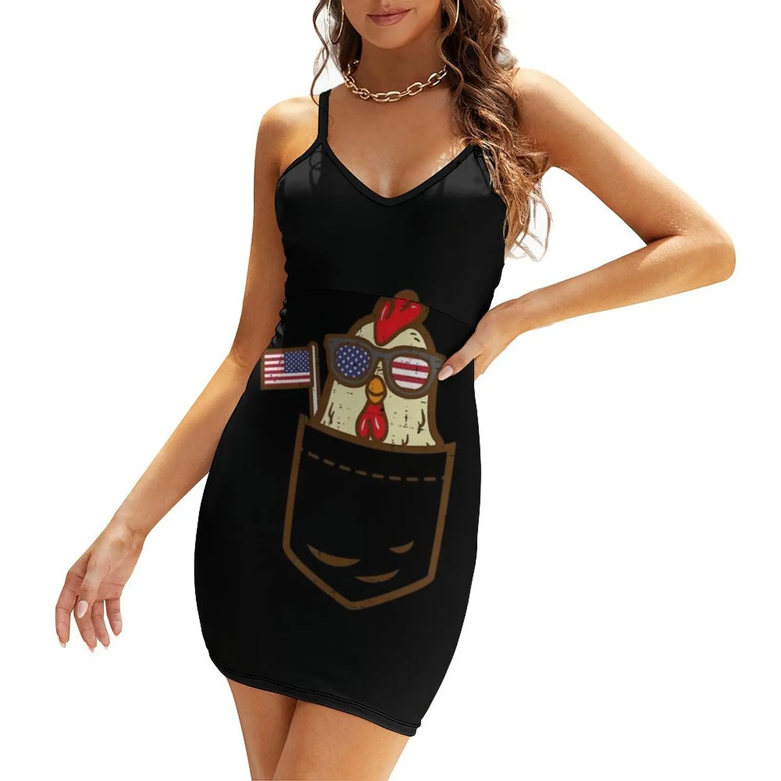 

Chicken Pocket Farm American Flag USA 4th Of July Sling Dress evening dress ladies women's evening dresses 2025 Party dresses