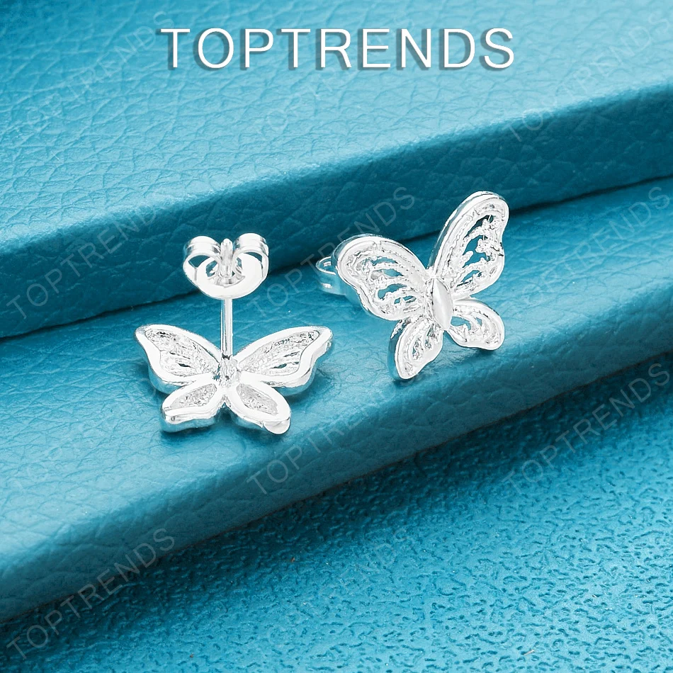 Cute 925 Sterling Silver Butterfly stud Earrings For Women Engagement Party Gift Valentine's Jewelry Accessories For Girlfriend