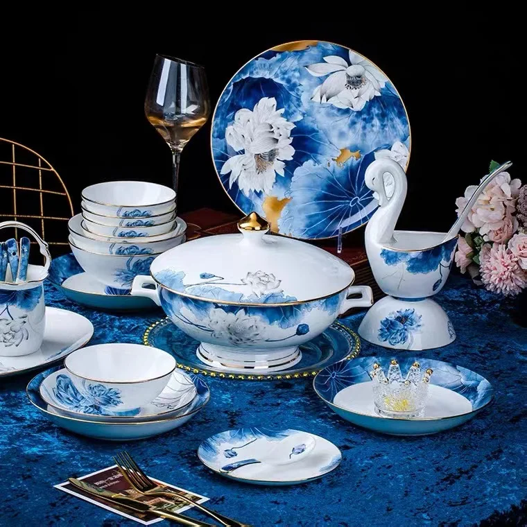 

Dishes, dishes, tableware, luxury dishes, dishes, housewarming gifts, Jingdezhen bone china tableware set