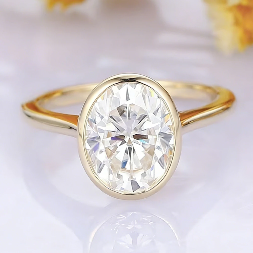 

Кольцо для помолвки и свадьбы из стерлингового серебра S925 с муассанитом, овальной огранкой, 1.5 карата, цвета FG, в оправе, для женщин, коллекция Seasons Of Shine