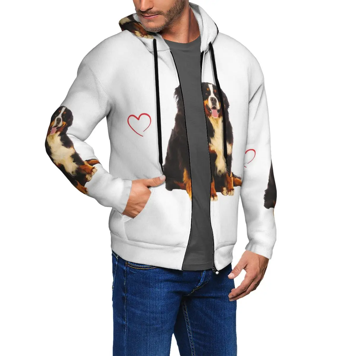Bernese Mountain Dog Lover Zipper Hoodies Harajuku Pullover Autumn Winter Men's Women's Sweatshirt Long Sleeve Tops