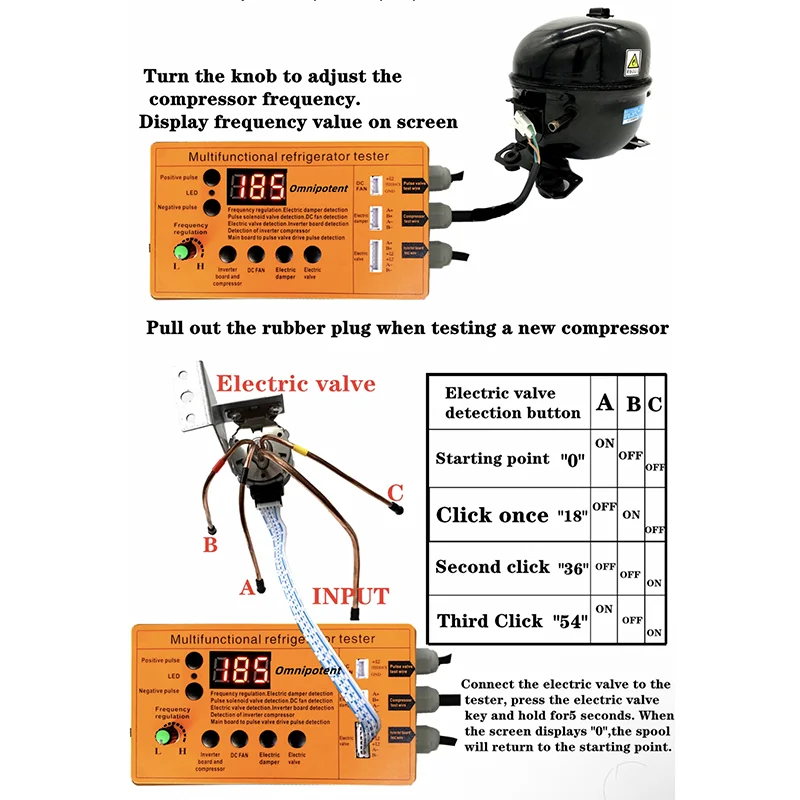 110V-240V Refrigerator inverter board compressor solenoid valve fan damper electric valve tester fault tool English version