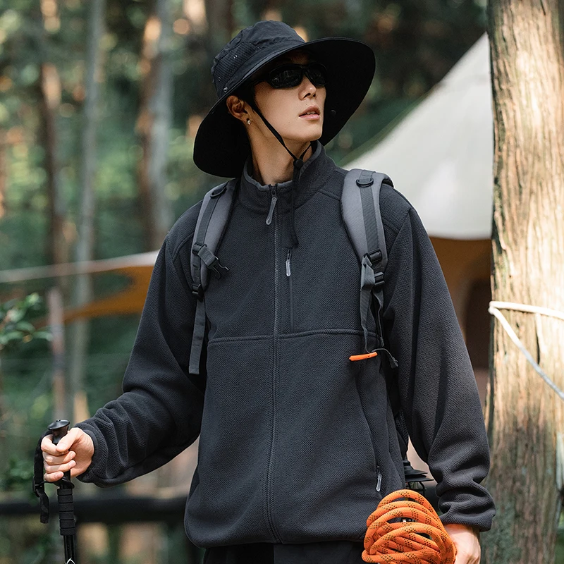 

Мужская уличная спортивная куртка на флисовой подкладке, теплый воротник-стойка, свободная посадка, осенне-зимняя верхняя одежда, полиэфирное волокно