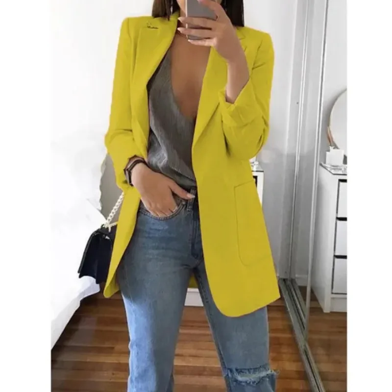 Elegante chaqueta de traje de moda para mujer, Blazer de talla grande, cárdigan ajustado, abrigo de solapa sólida, ropa exterior elegante