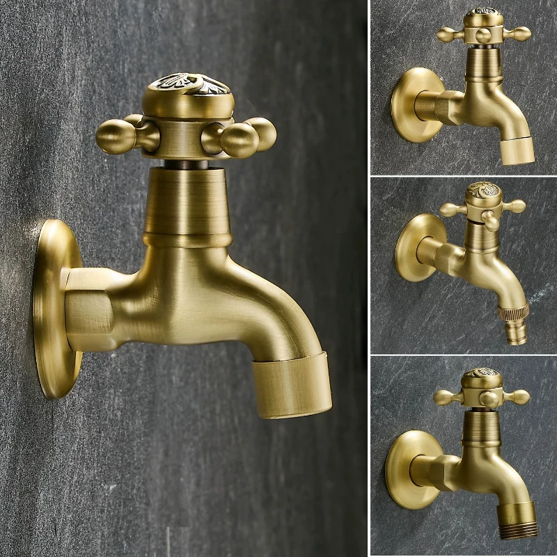 Antique Washing Machine Faucet Into the Wall Balcony Mop Taps Thickened Anti-freeze Outdoor Brass Faucets