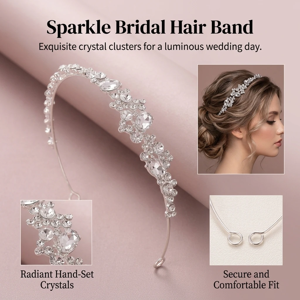 Alloy Rhinestone Crown Headband Bridal Hair Accessory Floral Tiaras For Wedding Dress Prom Evening Gown Women view 5