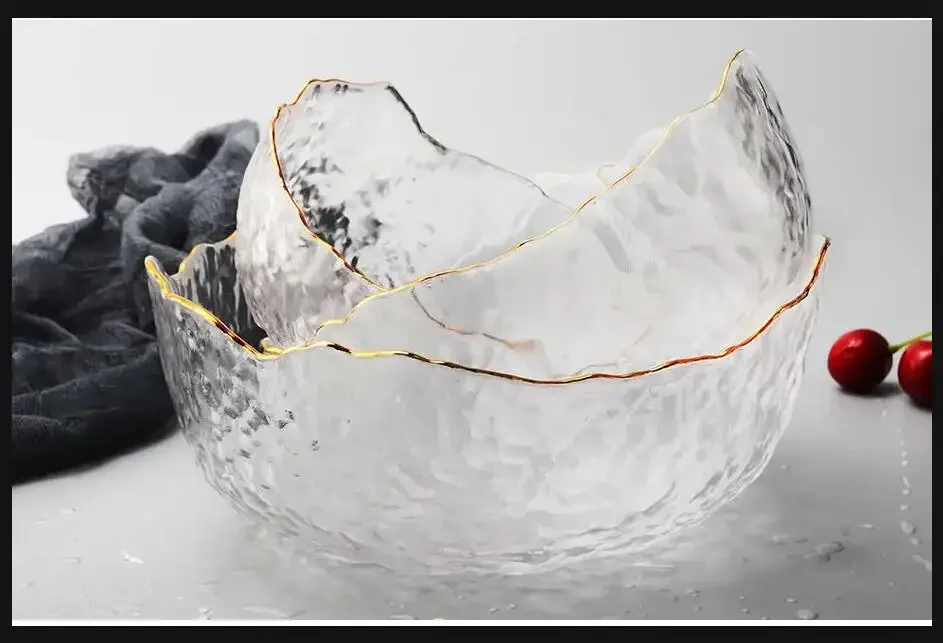 

Необычная стеклянная миска для салата с золотой инкрустацией, сервировочные миски для фруктов и риса, контейнер для хранения еды, коробка для обеда, бенто, украшение, посуда