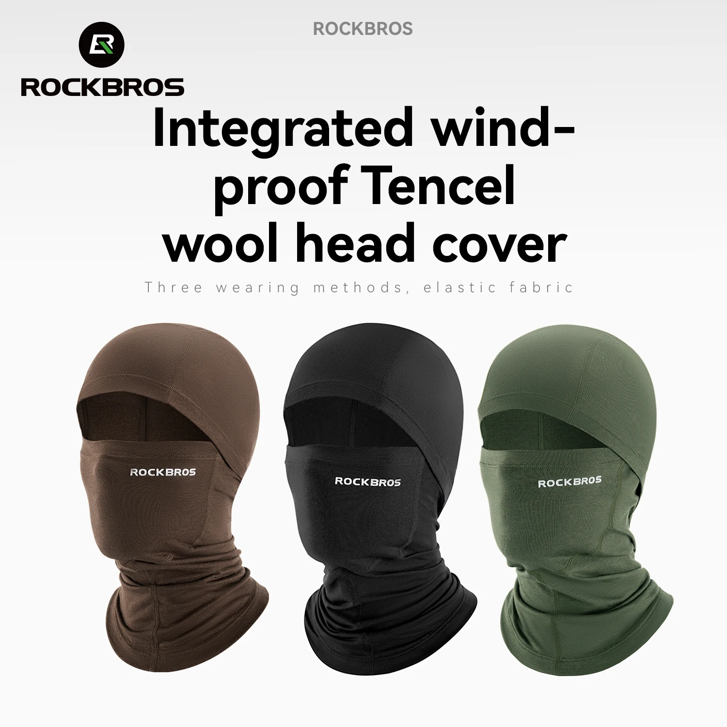 ROCKBROS Winter-Fahrradmaske, winddicht, thermisch, aus Merinowolle, warme Fleece-Maske, Schal, Gesichtsabdeckung für Ski und Radfahren.