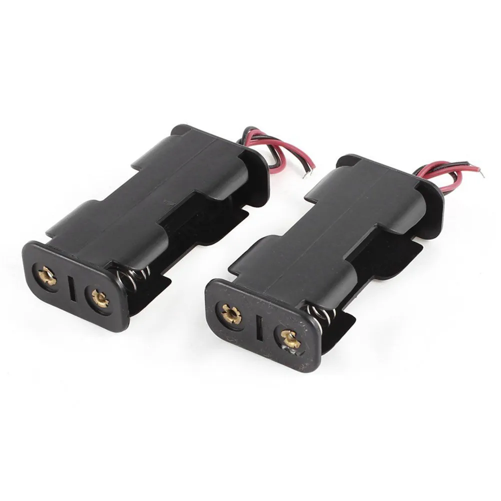 1Pc Black Plastic Battery Holder Case w Wired for 2 x AA Batteries