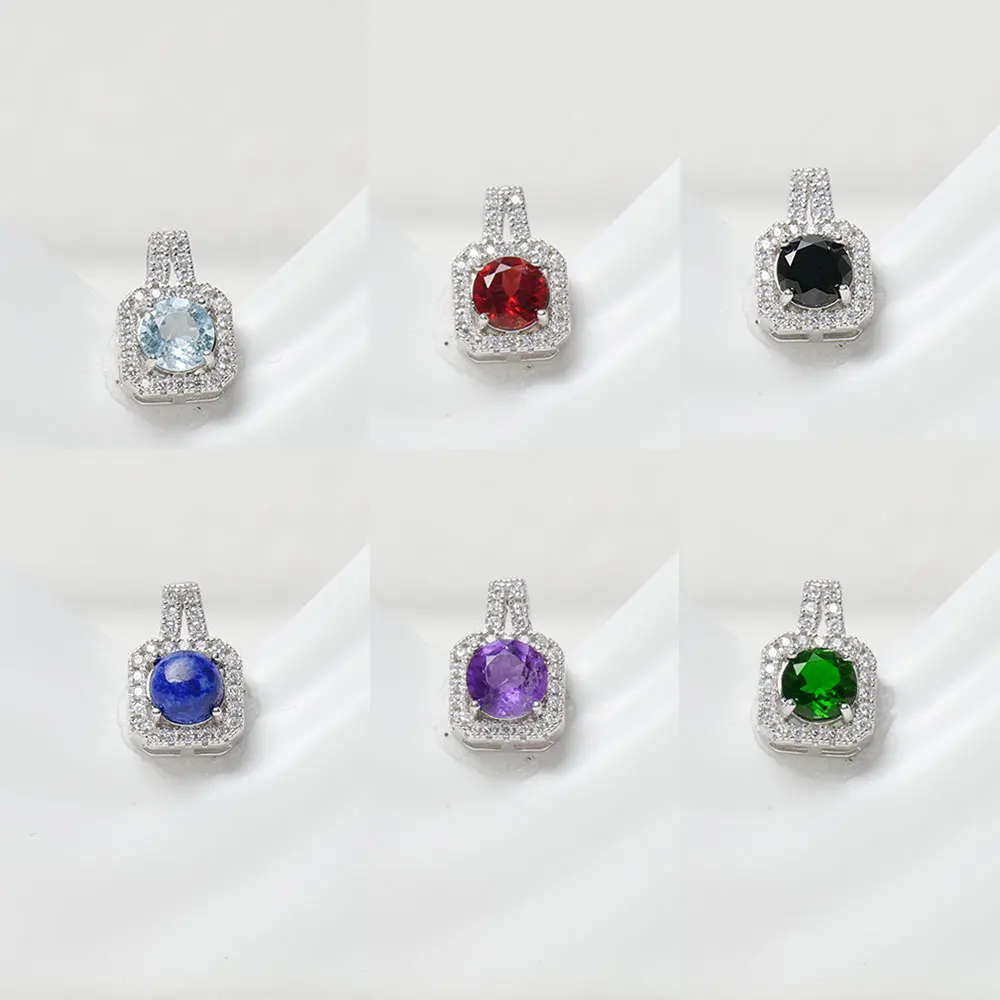 

925 Sterling Silver Natural Gemstone Pendant Necklace, Topaz/garnet/black spinel/kyanite/amethyst/olivine, Jewelry Women Gift