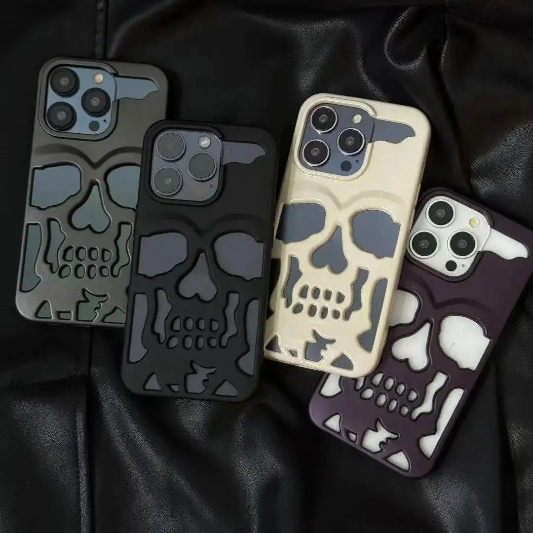 Luxury Gradient Laser Hollow Skull Ghostface Plating Phone Case for iPhone 16 Pro Max 15 14 13 12 Promax 11 15Plus Men Funda New