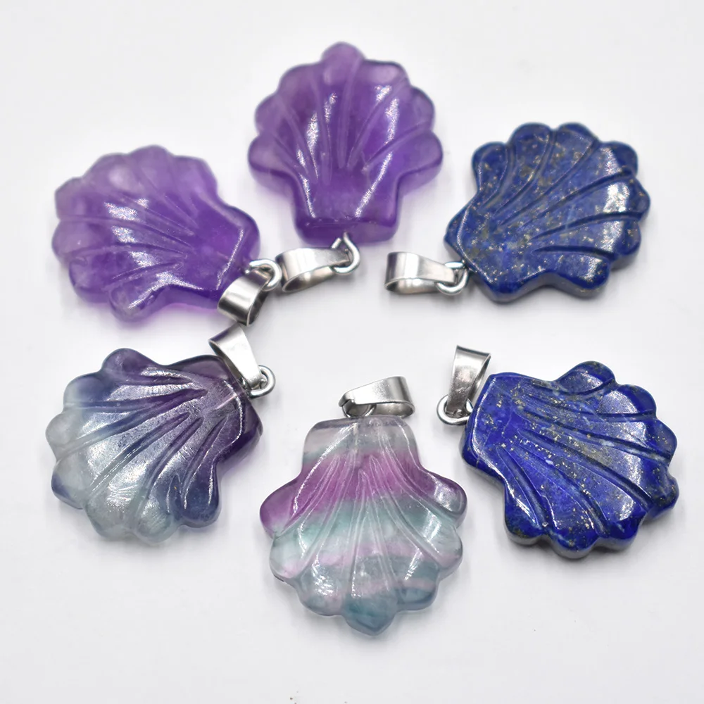 Wholesale 6pcs/lot Fashion Natural Fluorite Stone Amethyst Carved Flower Charms Pendants For Jewelry Marking Free Shipping