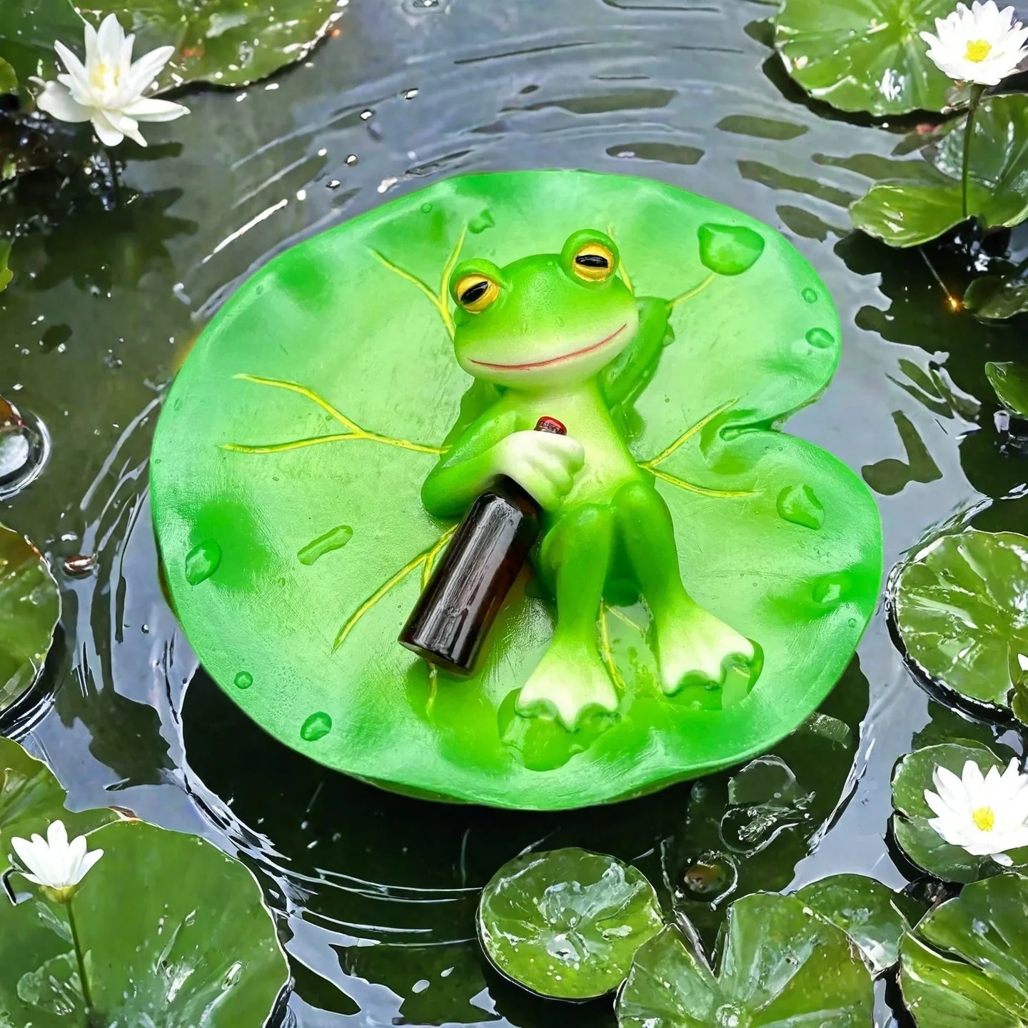 Floating Frog Decor for Pond Frog Ornament Figurine Statue Craft for Floating Lotus Flower Home Garden Decoration Photo Prop