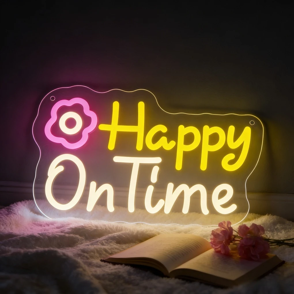 

Светодиодная неоновая вывеска Happy OnTime с цветочным узором для декора дома, спальни, гостиной, бара, романтическое освещение, неоновый светильник, художественный подарок