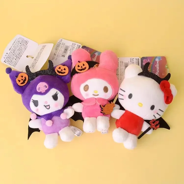 Sanrio Halloween Plush Toy Keychain Hello Kitty My Melody Kuromi Soft Filled Doll Pendant Plushie Keyring Bag Accessories Gifts