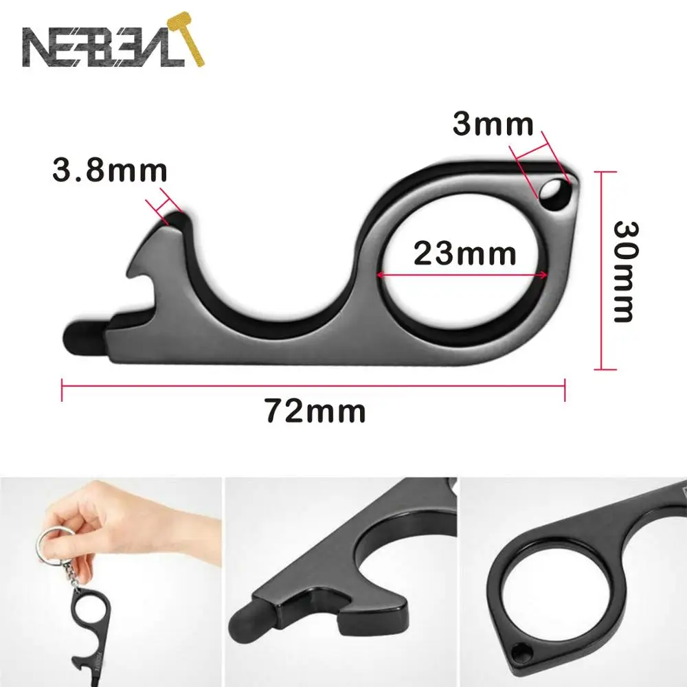 Draagbare Antimicrobiële Sleutelhanger Deur Opener Bier Trigger Touch Screen Sleutelhangers Open Deur No-Touch Druk Lift Tool hygiëne