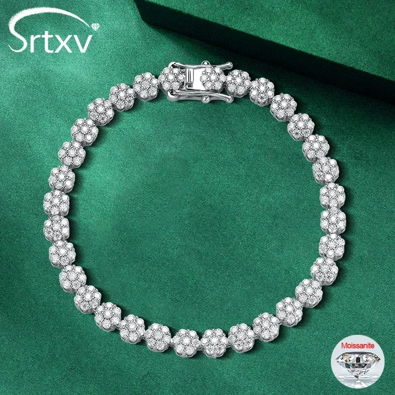 Full Moissanite Bracelets 925 Sterling Silver 18K Gold Plated Flower Shape Diamond Women Bangle Wedding Gift Jewelry Tested Pass