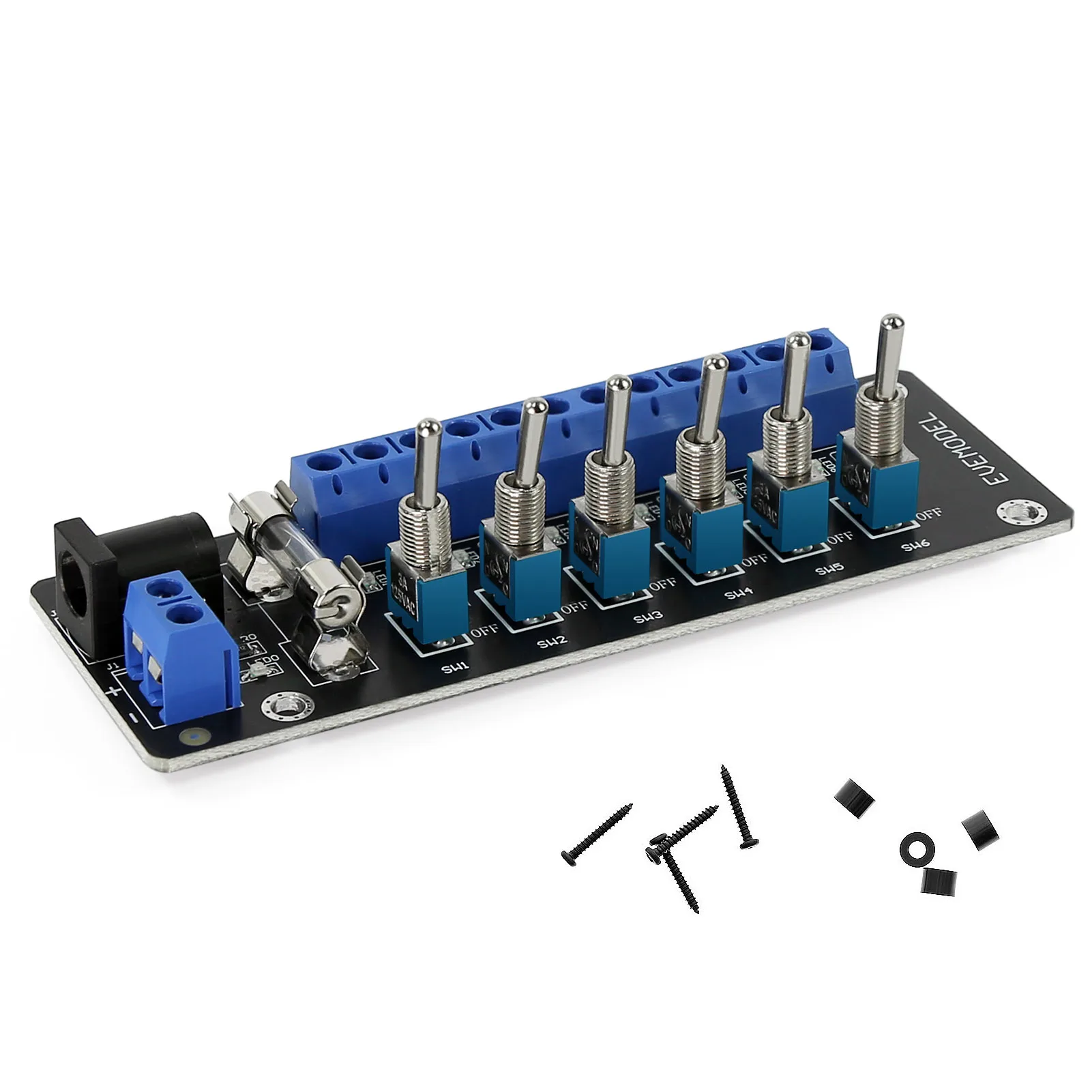 Evemodel 3V-24V DC Power Distribution Module Connector 6 Channels with Individual Toggle Switch PCB019D