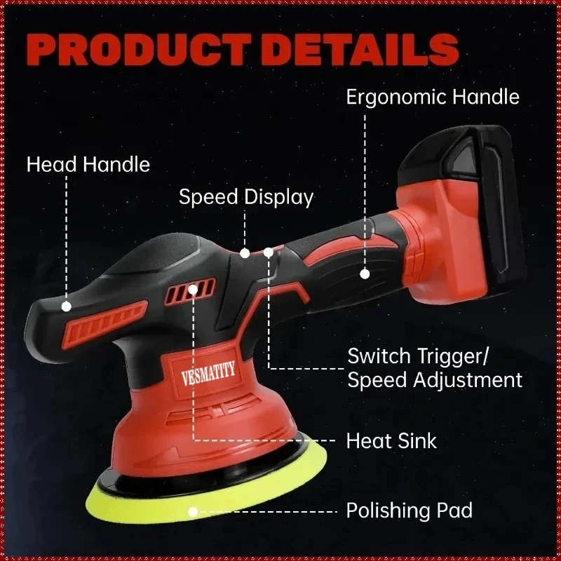 2026 hot sale digital display cordless car polisher for waxing sanding grinding professional tool for 18V Milwaukee battery - view 5