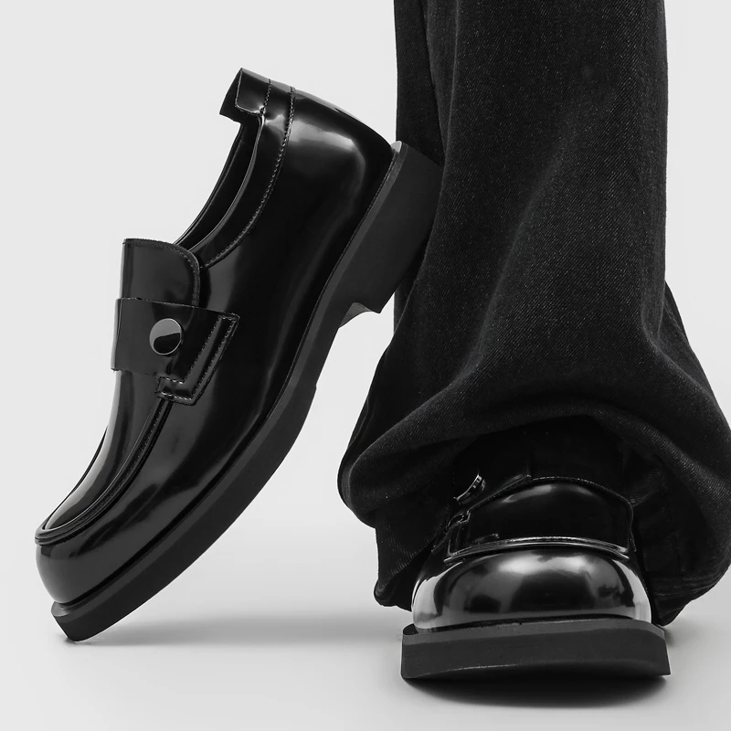 Men's Black Patent Leather Loafers Slip On Thick Sole Dress Shoes Business Casual Formal Shoes Shiny Finish 2026 New