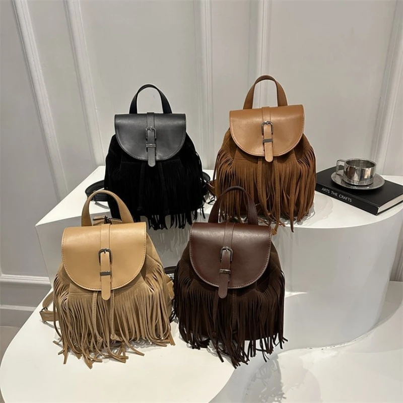 Tassel Backpack for Women Bucket Bag Retro Student Backpack School Bags Designer Bag Cute Backpacks Travel Bags Mochila Рюкзак