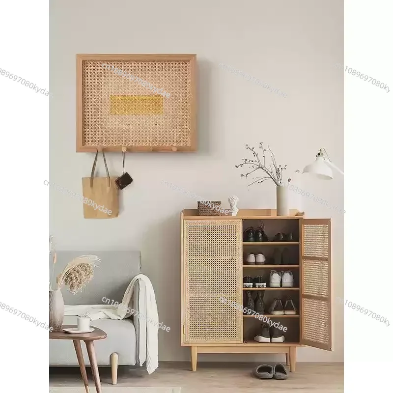 Retro Rattan Pattern Meter Box Cover Wall Sticker Multifunctional Hook Decor Switch Panel Concealment Home Ornament