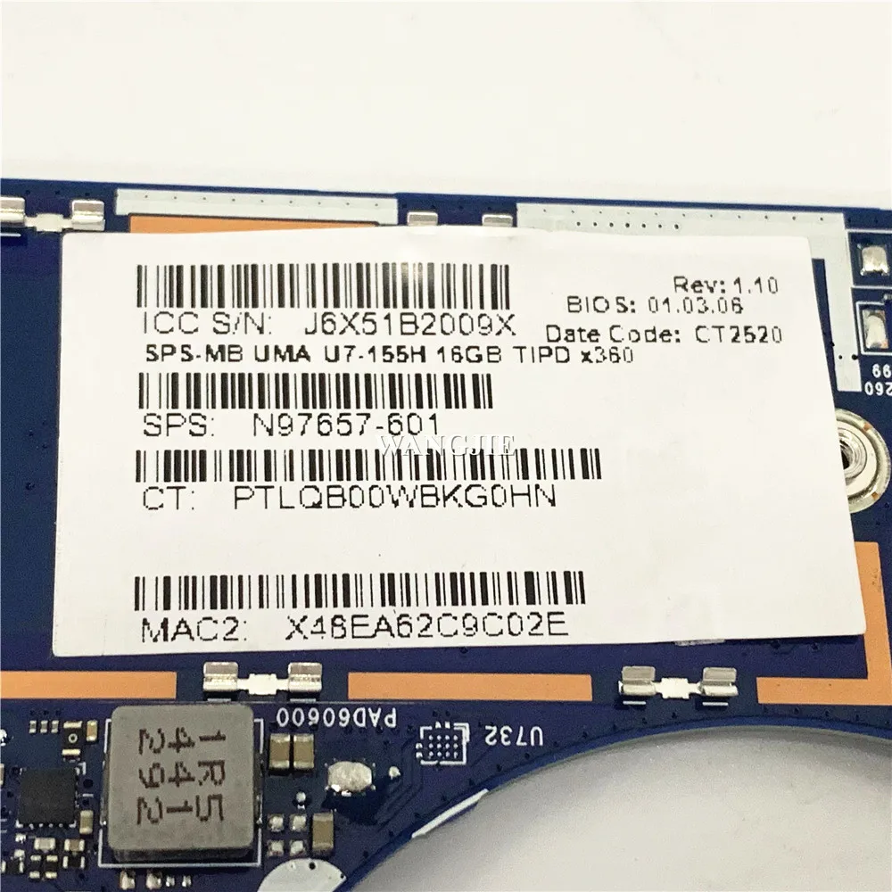 Para HP Elite x360 1040 G11 placa base para ordenador portátil N97657-601 SPS-MB UMA U7-155H CPU 16GB RAM 6050A3531301 100% en funcionamiento