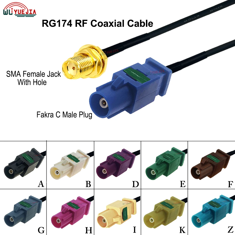 

10CM~15Meters Fakra Cable SMA Female Hole to Fakra A/B/C/D/E/F/G/H/I/K/Z Male Long Plug Connector 50 ohm RG-174 RF Coaxial Cable