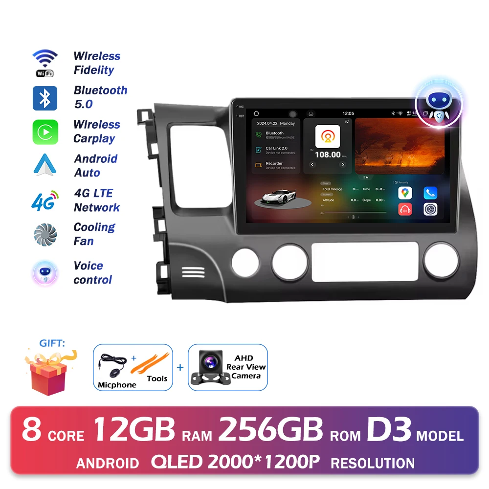 Android 16 Bluetooth Voor Honda Civic 2006-2011 Autoradio Intelligente Multimedia Speler Auto Draadloze CarPlay WIFI 4G DSP GPS