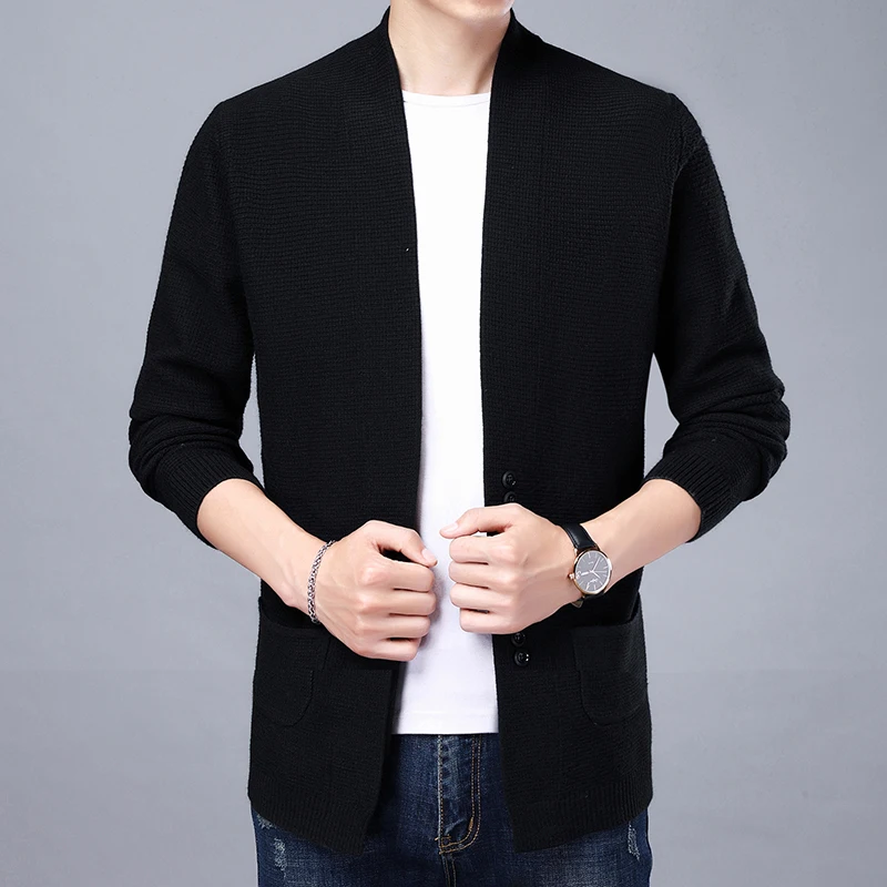 Autumn Winter Knitted Cardigan Men Fashion Slim Fit Sweater outerwear Mens Solid Color V Neck Casual Korean Knit Cardigan Man