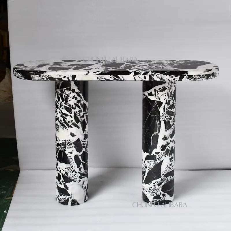 

Custom Living Room Furniture Modern Nordic Style Natural Stone Travertine Marble Console Table