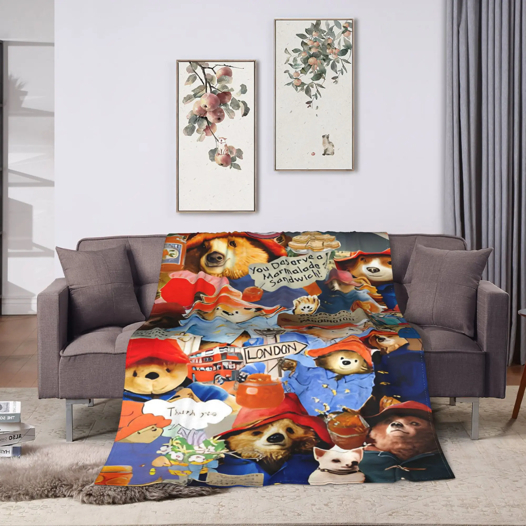 بادينغتون الدب لندن المشهد الكولاج لطيف طباعة سوبر بطانية دافئة السفر أفخم رمي بطانية الفانيلا المفرش أريكة غطاء سرير