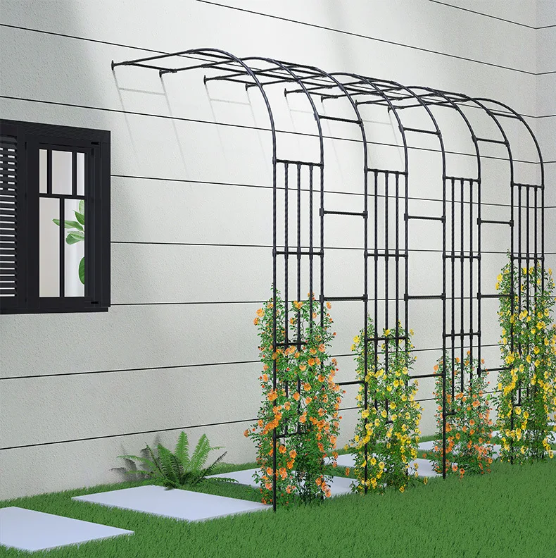 Half Arch Flower Frame Climbing Vine Frame Outdoor Rose Wrought Iron Curved Half Arch Frame Courtyard Garden Balcony Pergola