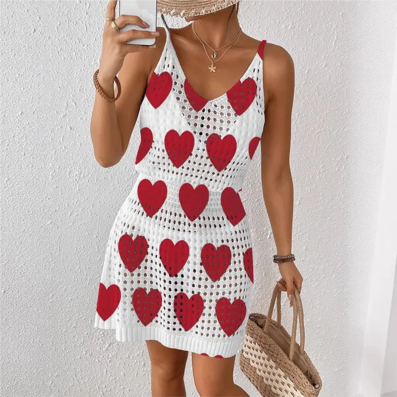 

Элегантное сексуальное женское пляжное платье 2026 года с принтом в виде сердец, с вырезами, для защиты от солнца, для пляжного отдыха, на День святого Валентина