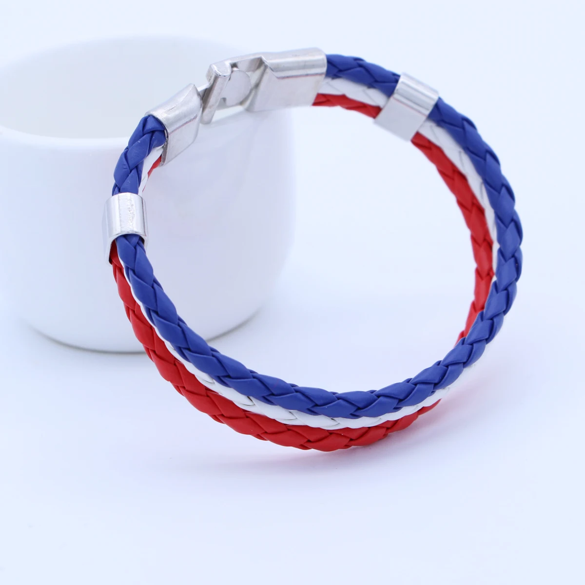 

National Flag Country Braided Rope Bracelet Alloy Bangle Wristband for Men and Women (France)