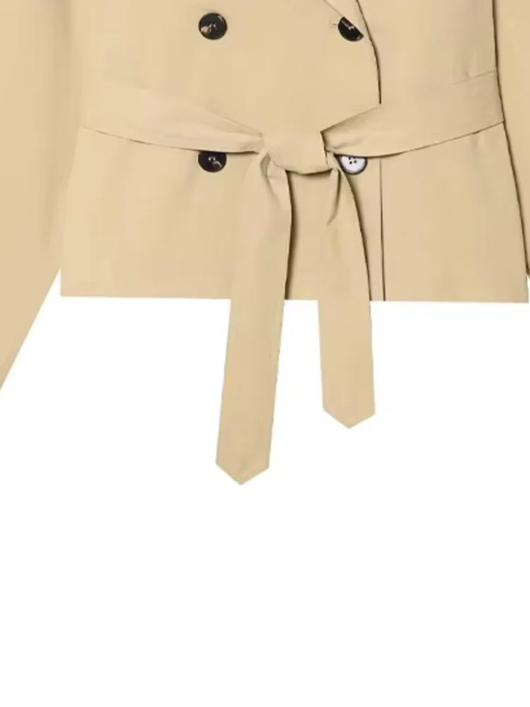 

Женская модная укороченная ветровка HH с отложным воротником, поясом и подплечниками, двубортная, с длинными рукавами, однотонная, весенняя куртка в уличном стиле