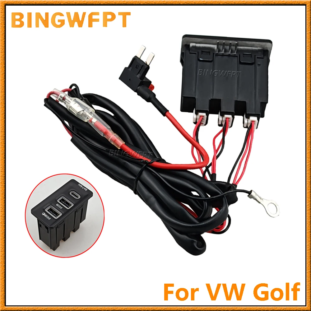 

USB-зарядное устройство для автомобиля VW Golf MK7 2013-2017 с быстрой зарядкой PD и QC3.0, адаптер для зарядки телефона с кнопкой управления