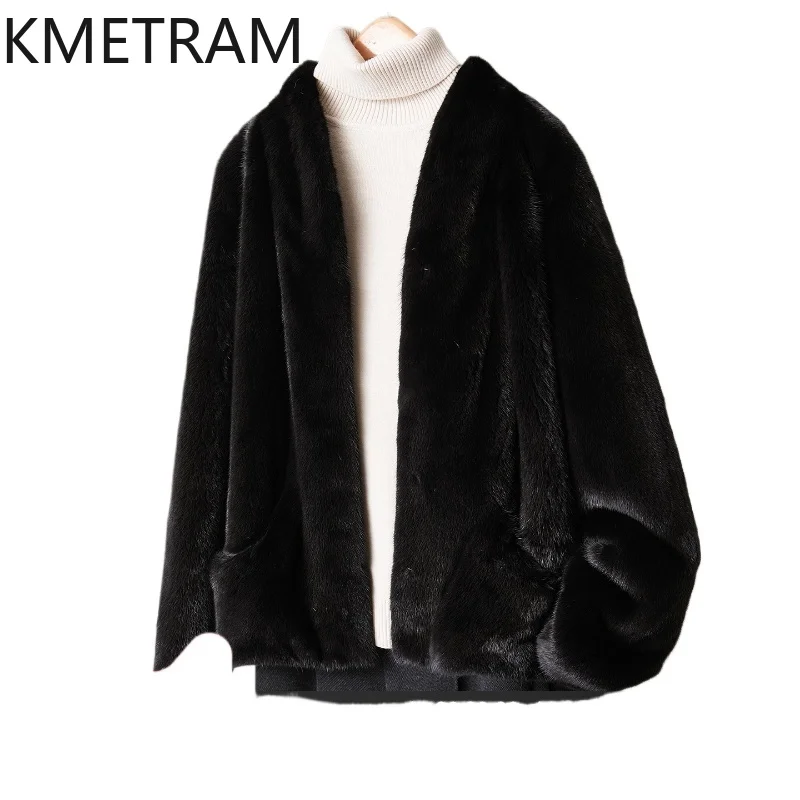 

KMETRAM 100% Natural Mink Fur Coats Woman Black V-Neck Furs Women 2025 Winter Clothing Short New Jacket пуховик женский зимний