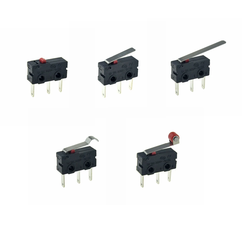 5Pcs Mini Micro Limit Switch NO NC SPDT 3 Pins 8mm Longer Terminals 5A 125V 250V 29mm Roller Arc lever Action Push Microswitches