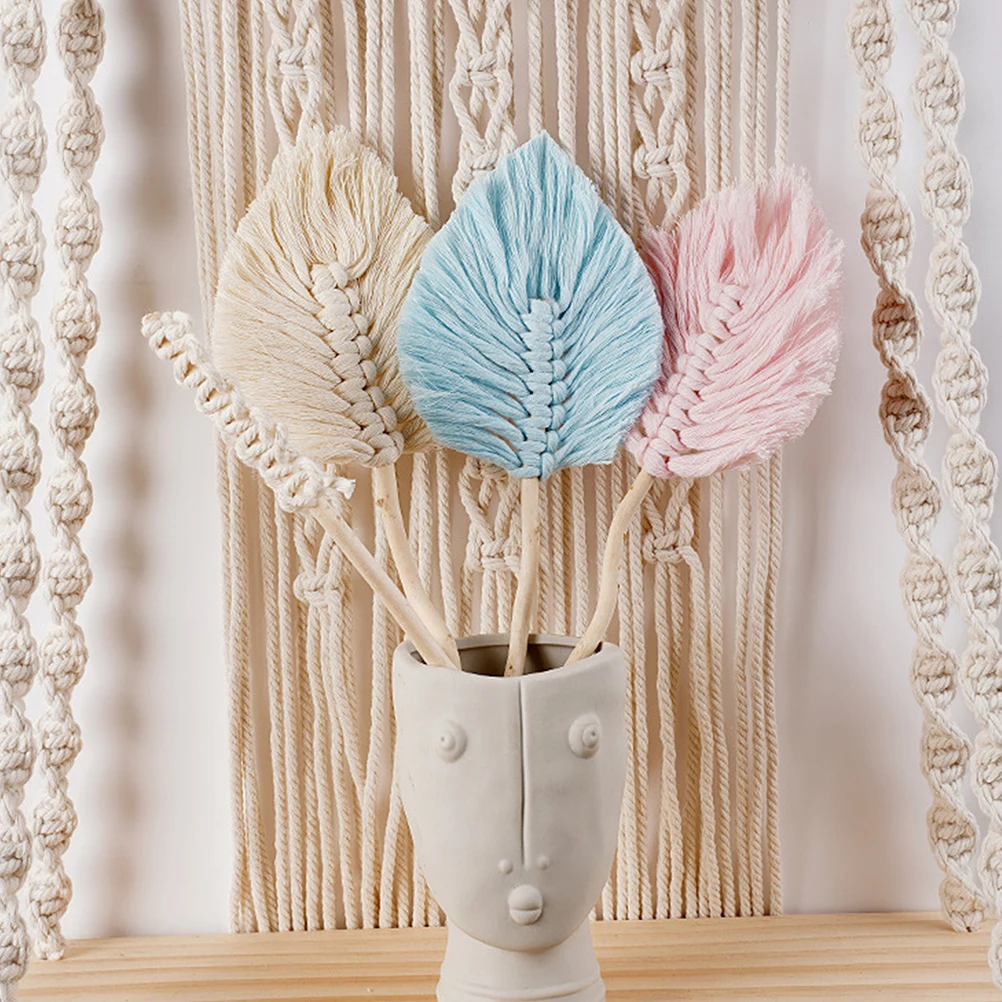 

3pcs Cotton Rope Leaf Ornament Handmade Wood Decor Home Office Wall Hanging Boho Warm Adornment Modern Leaf-Shaped Decoration