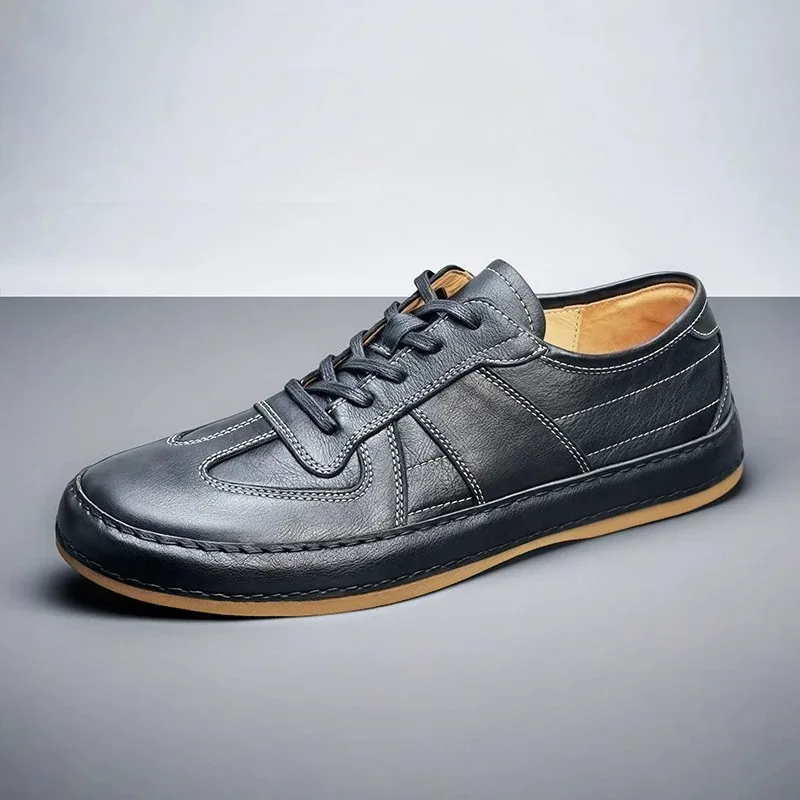 Men's Casual Shoes Designer Luxury Breathable Genuine Leather Thick Sole Outdoor Training Leather Shoes Male Hiking Sneakers