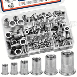 Metrische Klinknagelmoer Assortiment Kit (50 Stuks/120 Stuks)-M3 M4 M5 M6 M8 M10 Platte Kop Rivnut 304 Roestvrijstalen Schroefdraad Inzetmoer Set