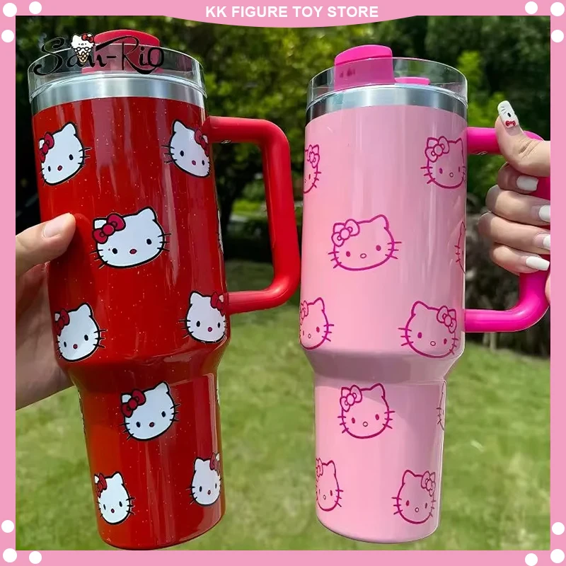 Hello Kitty 40Oz Stainless Steel Insulated Mug Pink with Handle Straw Mugs Large Capacity Thermos Drinks Coke Coffee Mug